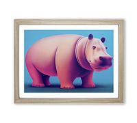 Hippopotamus Abstract WHT Framed Print | A2 Oak Framed Wall Art | Ready to Hang | Abstract Fantasy Picture | Living Room Bedroom Lounge Office