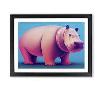 Hippopotamus Abstract WHT Framed Print | A3 Black Framed Wall Art | Ready to Hang | Abstract Fantasy Picture | Living Room Bedroom Lounge Office