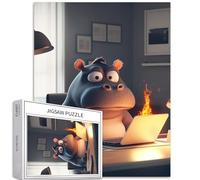 Hippopotamus at The Computer Desk 1000 Piece Jigsaw Puzzles for Adults Cartoon Style Art Jigsaw Puzzle Challenging Family Activity Games Colorful DIY Craft Puzzle for Home Decor Gifts 20×27 Inches