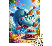 Hippopotamus Cake Balloon Jigsaw Puzzle, 1000 Pcs Indoor Adult Game | 38x26cm Cardboard, Brain Workout, Friend Gift, Living Room Accent, Stress Reduction