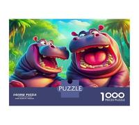 Hippopotamus Cardboard Two Laughing Hippos Jungle Pond Premium Jigsaw Puzzle Boredom Buster Home Decor 70x50cm/1000pcs