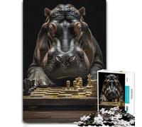 Hippopotamus Chess Wooden Jigsaw for Adults | Piece-by-piece progress - a simple way to organise the image at your own pace.