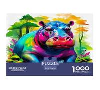 Hippopotamus Colourful Hippo in Lush Green Field 1000 Pieces Jigsaw Puzzles Adults Fun Brainteasing Home Activity 70x50cm/1000pcs