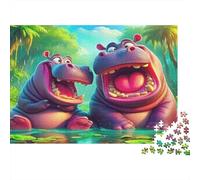 Hippopotamus Colourful Two Hippos by Shore 1000 Pieces Jigsaws Adults And Children Fun Activity for Rainy Days 52x38cm/1000pcs