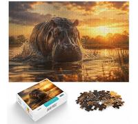 Hippopotamus emerging from water at sunset Jigsaw Puzzle, 1000 Piece | For holiday gatherings and quieter moments: 1000-piece jigsaw puzzle for adults offers 1000 pieces for the Christmas break.
