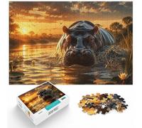 Hippopotamus emerging from water at sunset Jigsaw Puzzle, 1000 Piece | For screen-free Christmas time, this adult jigsaw puzzle with 1000 pieces offers a longer activity for the holidays.