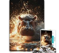 Hippopotamus emerging from water at sunset Jigsaw Puzzle, 1000 Piece | Relaxing indoor pastime around the table for relaxed downtime.