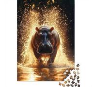 Hippopotamus Emerging from Water with Splashe Jigsaw Puzzle, 1000 Piece | For longer puzzle sessions, this adult jigsaw puzzle with 1000 pieces keeps the challenge engaging over a longer puzzle.