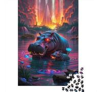 Hippopotamus Jigsaw 1000 Piece in The River Decoration Puzzle Boys And Girls Gift High Difficulty Game Challenging Puzzles 1000pcs (75x50cm)