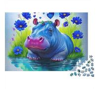 Hippopotamus Jigsaw Puzzle Purple Hippo Resting 1000 Piece Sturdy Smooth Cardboard Quiet Time Hobby Nursing Home Activity for Seniors Adults Family Beginners 70x50cm/1000pcs
