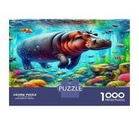 Hippopotamus Jigsaw Puzzles 1000 Pieces with Clean Edges Centenary Jigsaws Painted Hippo Reef As A Concentration Training Puzzle for Decompression And Decor 52x38cm/1000pcs