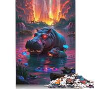 Hippopotamus Jigsaw Puzzles Puzzle for Adults Kids. 1000 Piece Great Gifts Challenge Toy Educational Games Home Decoration for Educational Games Gifts 1000pcs (75x50cm)