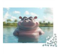 Hippopotamus Jigsaw Puzzles Puzzle for Adults Kids. 1000 Pieces Blue Sky Water Great Gifts Challenge Toy Educational Games Home Decoration for Educational Games Gifts 1000pcs (75x50cm)