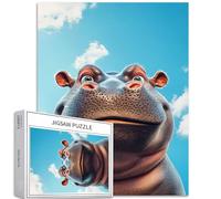 Hippopotamus Looking up at The Blue Sky 1000 Piece Jigsaw Puzzles for Adults Cartoon Art Jigsaw Puzzle Colorful DIY Puzzles for Home Decoration Gifts Family Puzzle Perfect for Game Nights 50×70cm