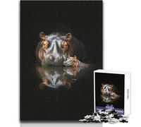 Hippopotamus Mother And Calf Jigsaw Puzzles1000 Pieces Educational Mental Focus Game Heartwarming Special Present Idea Size 38x26cm