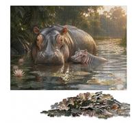 Hippopotamus Mother And Calf Wooden Jigsaw for Adults | Section-by-section building: a simple way to organise the image during indoor leisure.