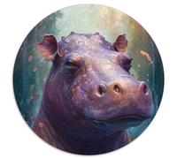 Hippopotamus Painting 1000 Pieces Puzzle Gifts Round Jigsaw Puzzle 1000 Pieces Fun at Home Activities, Birthday Present, Travel Gifts (67.5x67.5cm)