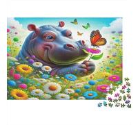 Hippopotamus Premium Cardstock Jigsaw Puzzle Set Hippo in Vibrant Meadow Concentration Game for Senior Enthusiasts Relaxing Leisure Great 1000 Piece Jigsaw Puzzle 38x26cm/1000pcs