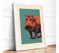 Hippopotamus Presence Rustic Framed Wall Art Print A1 (84.1×59.4cm) White, Wall Decor for Living Room, Bedroom, Office & Home, Ready to Hang, Art Gift