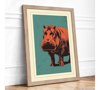 Hippopotamus Presence Rustic Framed Wall Art Print A3 (42×29.7cm) Oak, Wall Decor for Living Room, Bedroom, Office & Home, Ready to Hang, Art Gift