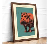 Hippopotamus Presence Rustic Framed Wall Art Print A4 (29.7×21cm) Walnut, Wall Decor for Living Room, Bedroom, Office & Home, Ready to Hang, Art Gift