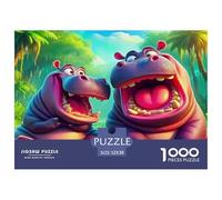 Hippopotamus Puzzle Game for The Whole Family 1000 Piece - Hippo Pair Laughing Vibrant Joyful for Men Women Fun Present for Home52x38cm/1000pcs