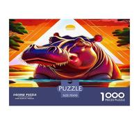Hippopotamus Recycled Paper 1000 Piece Puzzle for Adults & Kids | Detailed - Hippo Sunset Fiery Dramatic Artistic Fun And Challenging Family Game70x50cm/1000pcs