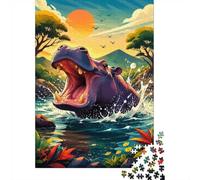 Hippopotamus River Sunset Jigsaw Puzzle, 1000 Pcs For Adults | 52x38cm Cardboard, Brain Workout, Tight Puzzle Fit, Puzzle Fans, Stress Reduction