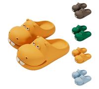 Hippopotamus Slides for Women and Men Size 6, Unisex Non-Slip Quick Dry Cloud Slippers Novelty Beach Open Toe Sandals Soft Comfortable Pillow Shower Slippers with Thick Sole Yellow
