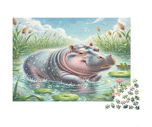 Hippopotamus Thick Paper Hippo in Pond with Reeds And Lily Pads Jigsaw Puzzle Bundle Educational Toy for Kids 70x50cm/1000pcs