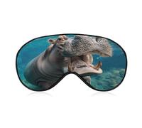 Hippopotamus Underwater Sleep Mask Light Blocking Eye Cover Polyester Eye Mask with Elastic Strap Blindfold for Side Sleeper Sleeping Masks Face Hugging for Women Men Travel
