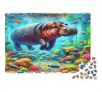 Hippopotamus Underwater World 1000 Piece Jigsaw Puzzle for Adults Vibrant Aquatic Animals Relaxing Decoration 38x26cm/1000pcs