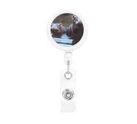 Hippos Badge Reel Retractable Badge Holder with Keychain Funny ID Clips for Badges Lightweight Plastic Name Card Holders for Nurses Office Teacher