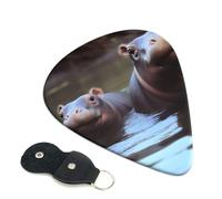 Hippos Guitar Picks 6 Pack with Leather Guitar Pick Holder Keychain, Plectrum Key Fob Cases Bag, Abstract Art Plectrum for Acoustic Electric Guitar, Ukulele 0.46mm