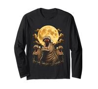 Hippos Howling at The Moon Hippo Vintage Graphic Long Sleeve T-Shirt