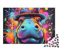 Hippos in Hat-vibrant Pop Art Style 1000 Pcs Durable Plastic Puzzle for Grandparents Smooth Finish Precision Cut Gift Easy to Assemble 38x26cm/1000pcs