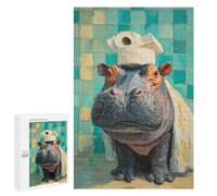 Hippos in The Bathroom-2, 1000 PCS Decorative Wooden Puzzle, Festive Gift for Adults - to Assemble, Frame And Display