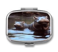 Hippos Pill Organizer with 2 Compartments Metal Square Pill Case Small Pill Box Portable Medicine Box Slim Travel Pill Container Medicine Organizer for Daily Use