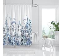 Hipposama Floral Shower Curtain, Blue Plant Flower Shower Curtain Set, Wildflower Botanical Shower Curtains for Bathroom, Waterproof Fabric with 12 Hooks, 72 x 72 Inches