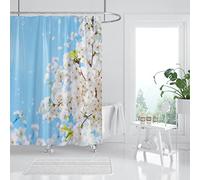Hipposama Pink Cherry Blossom Shower Curtain, Japanese Sakura Floral Shower Curtain Set, Plant Flower Cherry Shower Curtains for Bathroom, Waterproof Fabric with 12 Hooks, 72 x 72 Inches