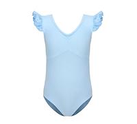 HIPPOSEUS Girls' Team Basic Ruffle Sleeve Leotard for Ballet Dance Gymnastics Toddler Bodysuit Dancewear, Y07-Blue, 10-11 Years