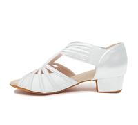 HIPPOSEUS Ladies' Latin Dance Shoes White Satin Low Heel 1 1/4inch Ballroom Salsa Bachata Dancing Heels,4.5 UK