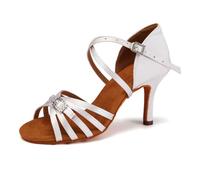 HIPPOSEUS Latin Dance Shoes for Women 3.35 Inch Heel White Ballroom Salsa Open Toe Dancing Heels, 5 UK