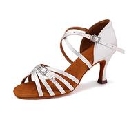 HIPPOSEUS Latin Dance Shoes for Women 3 Inch Heel White Ballroom Salsa Open Toe Dancing Heels, 5 UK