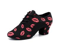 HIPPOSEUS Modern Dance Shoes for Women Split Sole Red Training Low Heel Ballroom Latin Salsa Dance Practice Shoes,Size 8.5 UK