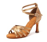 HIPPOSEUS Women's Latin Dance Shoes Beige Open Toe Salsa Dance Shoes 3 1/3 inch Heel,3.5 UK