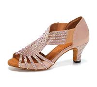 HIPPOSEUS Women's Latin Dance Shoes Ladies Rhinestones Slip on Nude Ballroom Salsa Bachata Shoes for Dancing Performance Practice 2 1/3 Inch Heel,5 UK