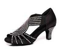 HIPPOSEUS Women's Latin Dance Shoes Ladies Rhinestones Slip on Silver Ballroom Salsa Bachata Shoes for Dancing Performance Practice 2 1/3 Inch Heel,4.5 UK
