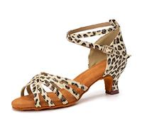 HIPPOSEUS Women's Latin Dance Shoes Leopard Open Toe Ballroom Salsa Dance Shoes 2 inch Heel,6.5 UK