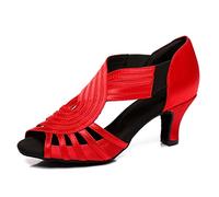 HIPPOSEUS Women's Latin Dance Shoes Red Slip on Ballroom Salsa Bachata for Dance Beginner Dance Performance Practice Low Heel 2 1/3",4 UK